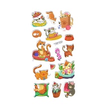 Sticker Kabartmalı Stiker Defter Planlayıcı Etiket Lre-004 -17 x 9 CM - Sevimli Komik Kedi