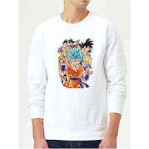 Anime Dragon Ball Baskılı Beyaz Erkek Örme Sweatshirt (528444698)
