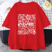 Flood Of Style Rock Band Paramore Doodle Sanat Tur Vintage Albümü Baskı T Shirt Rahat Sokak Hip Hop Top Kırmızı