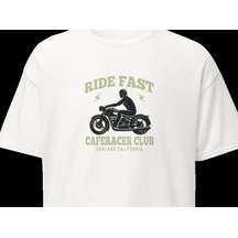 Wildstyle Ride Fast Caferacer Club Motosiklet Vintage Cafe Baskılı Unisex Bisiklet Yaka Pamuklu Tişört