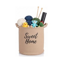 Deconox "sweet Home" Yuvarlak Jüt Düzenleyici Sepet Çap 32cm, Yükseklik 36cm Krem Renk Katlanabilir Kumaş Kulplu Organizer Büyük Boy, Çamaşır, Battaniye Ve Ev Tekstili Sepeti Açık Bej