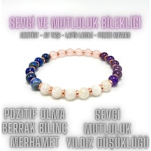 Sertifikalı Sevgi Ve Mutluluk Bilekliği Doğal Taş 6mm Misinalı Ay T. Pembe K. Lapis Ametist Çok Renkli