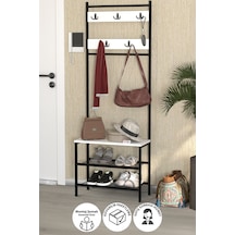 Bofigo 3 Raflı Metal Portmanto Elbise Askılığı Vestiyer Ayakkabılık Samanyolu Beyaz Beyaz