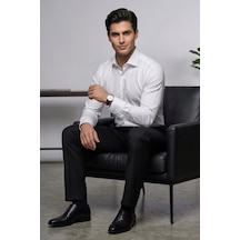 Torivalli Collection Dar Kesim Slimfit Saten Kolay Ütülenebilen Mevsimlik Cepsiz Uzun Kollu Kol Düğmesi Takılabilen Erkek Gömlek Beyaz