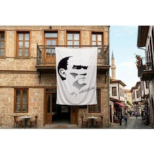 Siyah - Beyaz Mustafa Kemal Atatürk Silüeti Ve İmza Poster Bayrak Premium Raşel Kumaş 300x450cm Ata27 Diğer