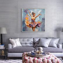 Yağlı Boya Dokulu Tablo Modern Renkli Balerin Siyah Çerçeveli U05003-178955