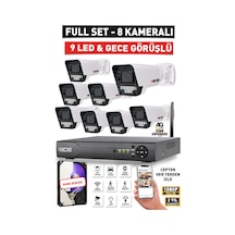 8 Kameralı 5mp Lensli 1080p Fullhd - Gece Görüşlü 9 Led Güvenlik Kamerası Seti - Hard Disksiz
