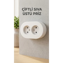 İkili Beyaz Topraklı Priz Modern Sıva Üstü Tasarım Duvar Elektrik Prizi