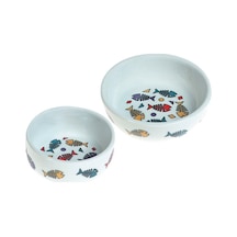 Flamingo Balık Desenli Porselen Kedi Mama Kabı Small