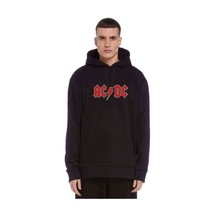 Acdc Logo Baskılı Siyah Erkek Örme Kapşonlu Sweatshirt
