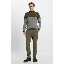 AC&Co / Altınyıldız Classics Erkek Hakı Pamuklu Slim Fit Dar Kesim Armürlü Yan Cep Esnek Casual  Pantolon Haki