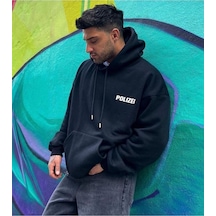 Altamira Unisex Polizei Baskılı Oversize Kapüşonlu Sweatshirt 001