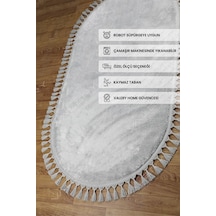 Comfort Oval Overloklu Peluş Halı Gri Gri Ponpon Saçaklı Oval