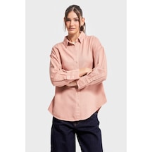 Itsbasic Kadın Pudra Renk 6s5-21 Organik Pamuk Viskon Kumaş Oversize Gömlek