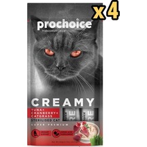 Pro Choice Creamy Ton Balıklı Kızılcıklı ve Kedi Otlu Sıvı Kedi Ödül Maması 4'lü 4 x 15 G