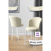 Canisa Alte Serisi 2 Adet Krem Sandalye 65 Cm Ada Mutfak Bar Sandalyesi Babyface Kumaş Beyaz Metal Ayak Sandalye Krem Ayaklar Beyaz