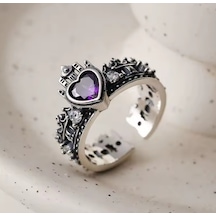 Dükkan Design Y2k - Gotik, Modern, Çok Şık Taşlı Kalp Yüzük Gümüş