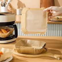50 Adet Airfryer Pişirme Kağıdı - Kare Tek Kullanımlık Yanmaz Yapışmaz Kağıt - 16 Cm Hava Fritözü Kağıdı