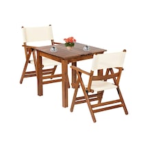 Marmaris PVCli Ahşap Bahçe Balkon Seti: 80x80 Masa + 2 Sandalye Beyaz