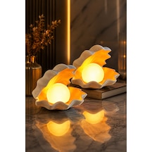 Deniz Kabuğu Led Gece Lambası 2'li Set 2 Led Mum Hediyeli Dekoratif Ortam Aydınlatması Beyaz