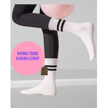 Enefendi Yoga Pilates Çorabı Tırtıklı Kadın Kaymaz Silikon Taban Pamuklu Soket Tenis Çorap Altı Havlulu Beyaz Renkli