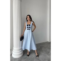 Defymoda Bebe Mavi Fiyonk Garnili Dantelli Elbise Bebe Mavi