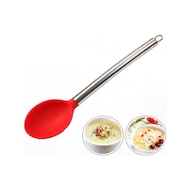 Silikon Kaşık Paslanmaz Saplı Servis Kaşığı Kırmızı 34 Cm
