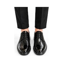 Yalçın Shoes Erkek Siyah Parlak Suni Deri Bağcıklı Klasik Ayakkabı Dokulu Ön Yüzey, Kalın Taban Damatlık Ayakkabı Siyah - 933653717 Siyah