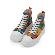 Kadın Vegan Çok Renkli Kalın Taban High Sneakers - Summer Of Santorini Tasarım