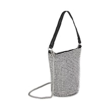 Nas Bag Kadın Çapraz Çanta Black White Diamond Siyah Taşlı Çanta Gümüş
