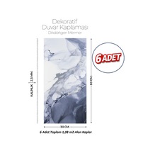 30x60 Cm Kendinden Yapışkanlı Duvar,banyo,tezgah Arası Kaplama Gri-mavi Mermer 8039-30-6