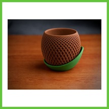 Bezos 3d Baskı Küre Saksı - Kafes Dokulu İki Parçalı Dekoratif Saksı - Kahverengi-yeşil Dmc 46042306