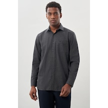 İmza Siyah Uzun Kol Baskılı Bez Ayağı Sert Yaka Cepli Pamuklu Classic Comfort Fit Gömlek 1004245215 Siyah