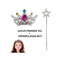 Çocuklar İçin Taraklı Prenses Tacı Ve Prenses Yıldız Asa Seti Gümüş Yetişkin