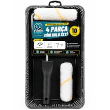 4 Parça Mini Boyacı Seti 10 Cm Rulo Boya Küveti Yedek Rulolu Saplı