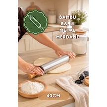 Porsima Mnb05773 Ahşap Saplı Paslanmaz Çelik Merdane Oklava Hamur Pizza Börek Açma Oklava 43cm