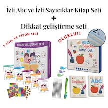 5 Yaş Dikkat Geliştirme Seti 5 Kitap Ve Piyon Seti - İzli Abc Ve Sayıcıklar izli seti