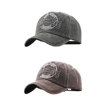 Tezzgelsin Unisex Eskitme Rock Shark Nakışlı Ayarlanabilir Beyzbol Kep Şapka 2'li Set Siyah - Kahverengi