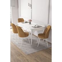 Canisa Concept Kor Serisi 70x114 Açılabilir Mutfak Masası Takımı Beyaz Masa 4 Cappucino Sandalye Cappucıno