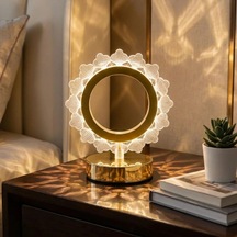 Güneş Şeklinde Kristal Led Masa Lambası Dokunmatik, 3 Renk Işık Modlu, Şarjlı Mini Dekoratif Gece Lambası B .