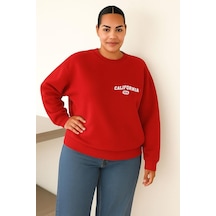 Benroma 3 İplik Penye Calıfornıa Usa Baskılı Büyük Beden Unisex Sweatshırt Kırmızı