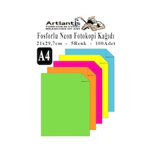 Neon Fosforlu Renkli A4 Fotokopi Kağıdı 100 Lü 1 Paket 100 Adet Fosforlu 5 Renk Parlak Canlı Renkler Fotokopi Kağıdı
