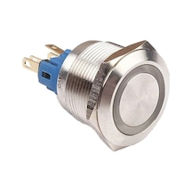 D39 16mm Metal Beyaz Halka Ledli Yaylı Buton 12v