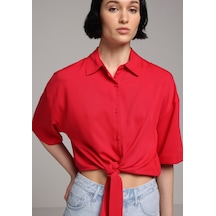 Colin's Colins Fashion Fit Shirt Neck Düz Kadın Kirmizi Kısa Kol Gömlek Cl1080562 Q1.v1 Red Kırmızı