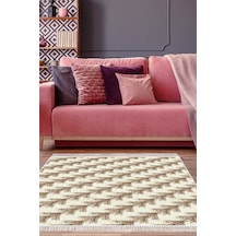 Alanur Home Kaymaz Dijital Mutfak & Salon Halı Star Pamuk Saçaklı Vintage Al5010 Bej