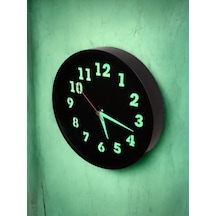 Fosforlu Gece Görünen Siyah Duvar Saati Çap 22 Cm Camsız K1 Siyah