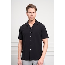 Erkek Siyah Apaş Yaka Kısa Kol Gömlek 25ys004008001 Siyah Siyah