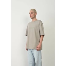 Barlashive Erkek Baskılı T-shirt Kısa Kol Bisiklet Yaka Rahat Kalıp Tişört - Boyalı Gri Çok Renkli