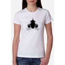 Silhouette Guns And Ships Kadın Beyaz Tshirt