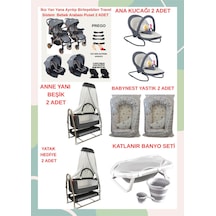 Yeni Doğan İkiz Bebek Çeyiz Seti Beşik Bebek Arabası Ana Kucağı Banyo Seti Baby Nest Gri3